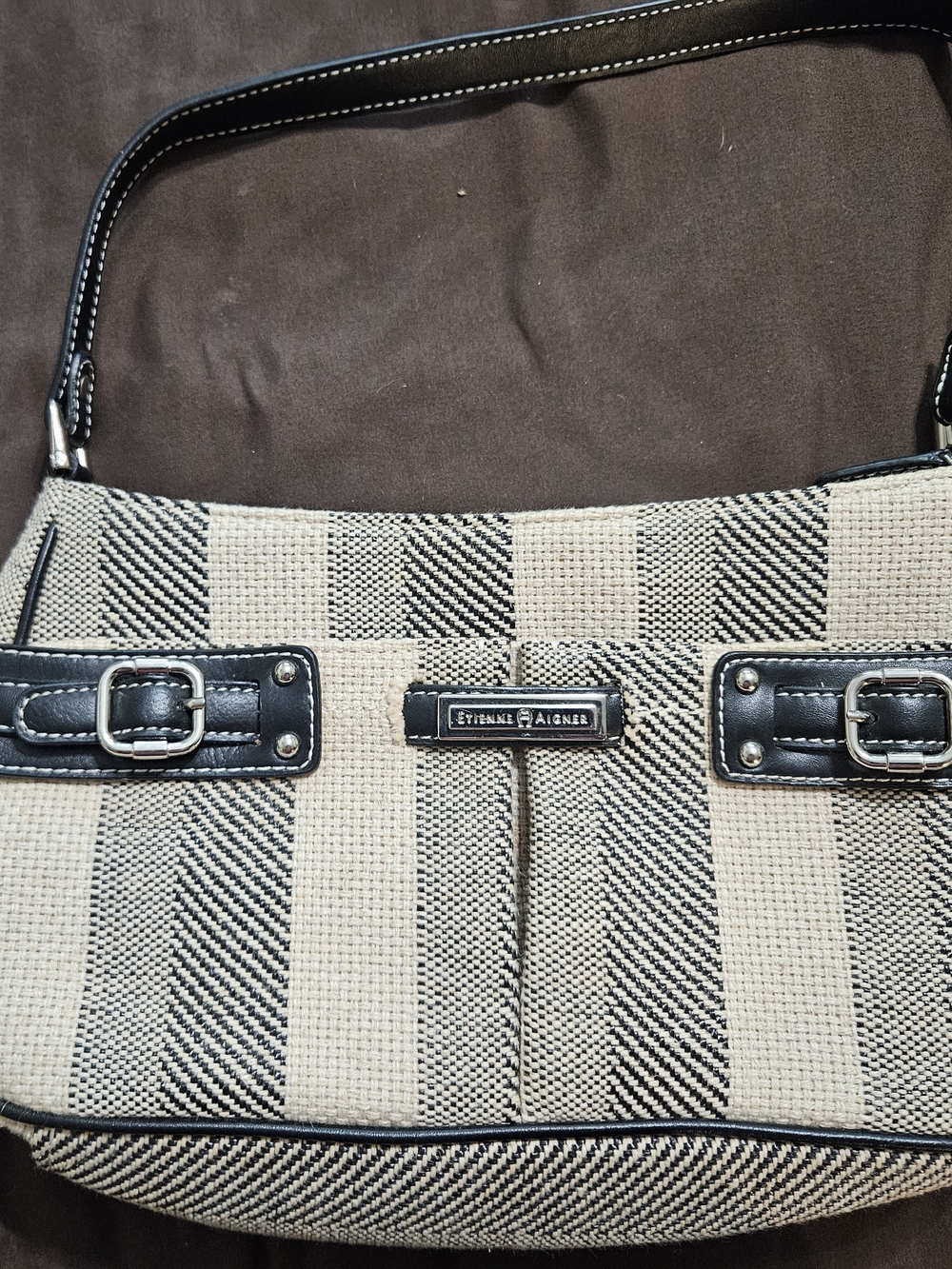 Etienne Aigner Black & Cream Striped Shoulder Bag